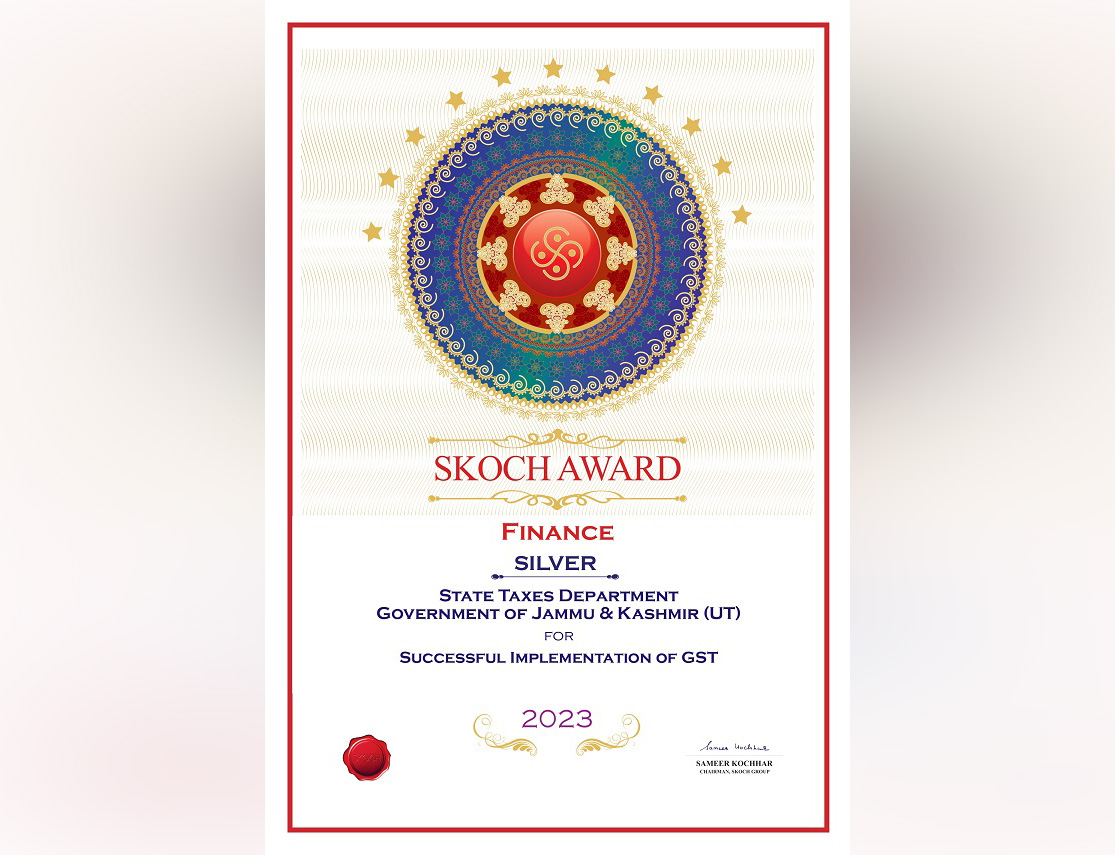 J&K State Taxes Deptt Bags SKOCH Award 2023 - Daily Excelsior