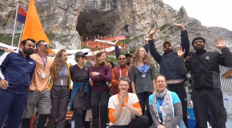 Foreign devotees from six nations, including US & Germany, on pilgrimage of Shri Amarnath Ji on Thursday. -Excelsior/Sajad Dar